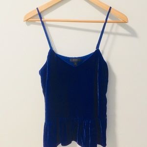 J.Crew Blue Ruffle Peplum Velvet Camisole, sz 2